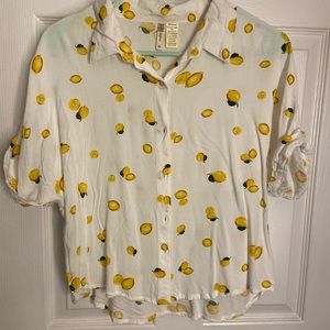 button down crop lemon shirt